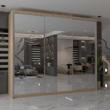 (Oak, 250cm) Modern Triple Mirrored Sliding Wardrobes