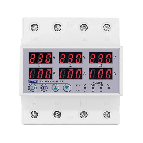 TOMZN Din Rail 3P+N over Under Voltage Current Limit Protection Relay Protector SYN ASYNC Synchronous Asynchronous