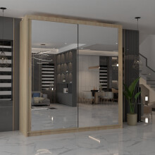 (Oak 90cm) Modern Double Mirrored Sliding Wardrobes