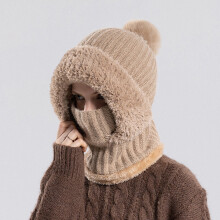 Knitted Beanie Hat with Scarf and Mask for Women 3-Piece