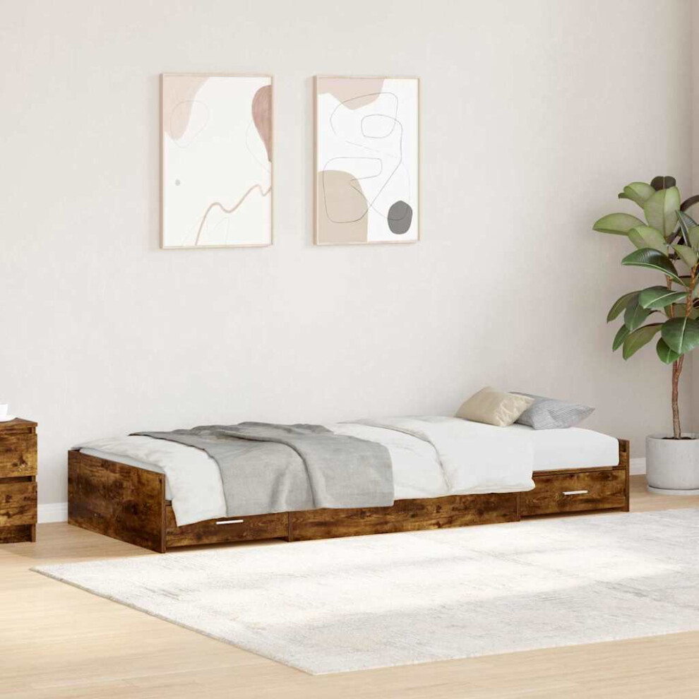 Vidaxl Bed Frame With Headboard Smoked Oak 75 X 190 Cm Engineered Wood