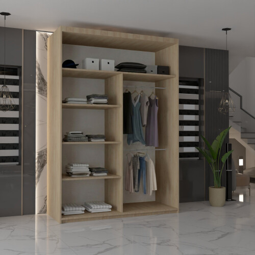 MN Furniture (Oak,  120cm) Modern Double Mirrored Sliding Wardrobes 1