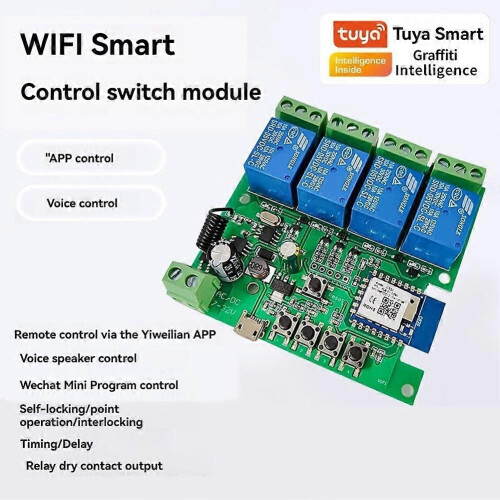 4CH Tuya Smart Switch WiFi Relay Module DC7-32V Motor Module +RF433 Remote Control for Garage Door Opener 1
