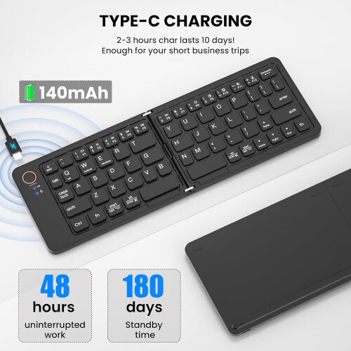 Mini Foldable Bluetooth Keyboard Aluminum 3-Device Sync 2