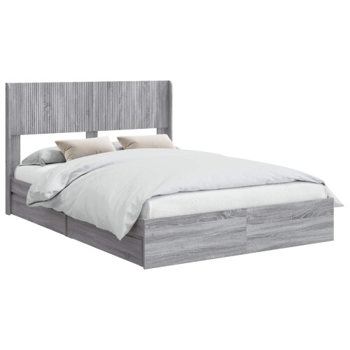 VidaXL vidaXL Bed Frame with Storage and Headboard Grey Sonoma 150 x 200 cm 1