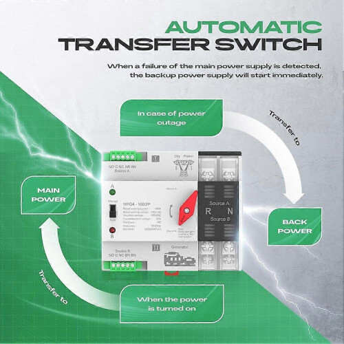 Automatic Transfer Switch 100A AC110V,Dual Power ATS 2P Transfer Switch Din Rail Mounting for Home Generator, RV,Public 2