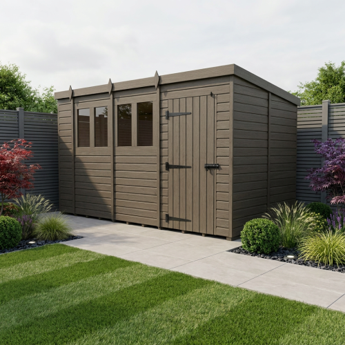 15x6 Pent Composite Shed Tanalised (Single Door, With Windows)