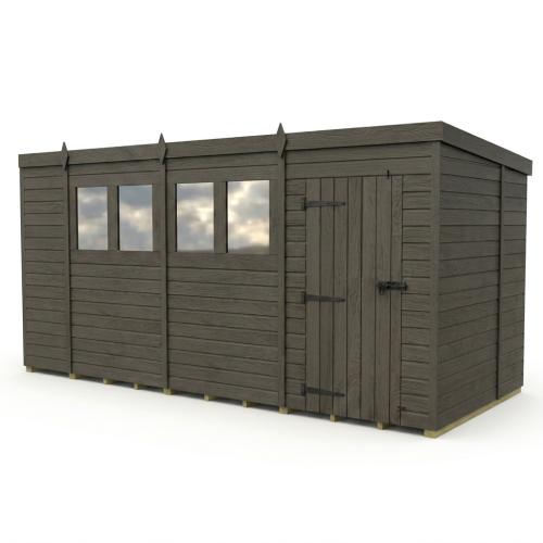 15x6 Pent Composite Shed Tanalised (Single Door, With Windows) 1
