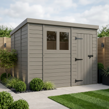 10x9 Pent Composite Shed Tanalised (Single Door, With Windows)