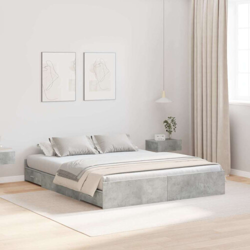 VidaXL vidaXL Storage Bed Frame Concrete Grey 140 x 190 cm Engineered Wood