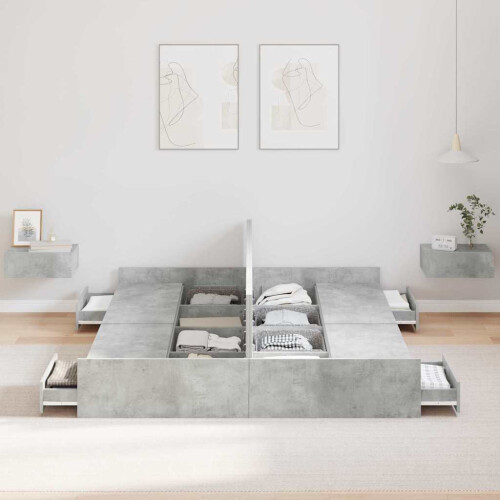 VidaXL vidaXL Storage Bed Frame Concrete Grey 140 x 190 cm Engineered Wood 2