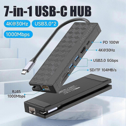 Σταθμός σύνδεσης USB 3.0 7 σε 1, USB C Hub 5Gpbs υψηλής ταχύτητας 1000Mbps Ethernet RJ45 Gig 1