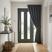 (Grey, 66" x 84"- (Single Panel Curtain)) Pencil Pleat Curtains Thermal Blackout Ready Made Curtain Pair