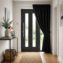(66'X84" (Single Panel Door Curtain), Black) Blackout Pencil Pleat Curtains & Drapes Ready Made