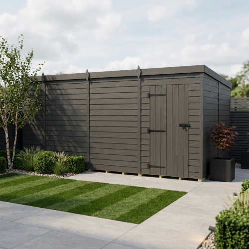 13x8 Pent Composite Shed Tanalised (Single Door, No Windows)