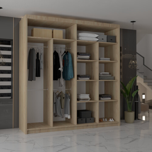 MN Furniture (Oak,  203cm) Modern Double Mirrored Sliding Wardrobes 2