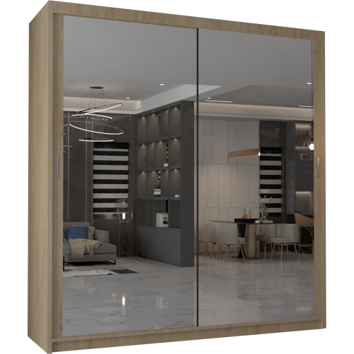 MN Furniture (Oak,  203cm) Modern Double Mirrored Sliding Wardrobes 1