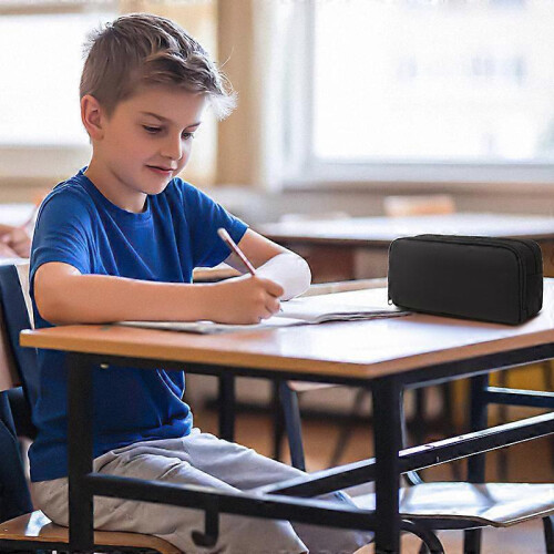 Estojo com fecho preto de grande capacidade, resistente e duradouro para material escolar e escritório 2