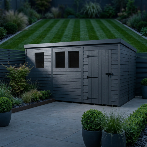 13x8 Pent Composite Shed Tanalised (Single Door, With Windows) 2