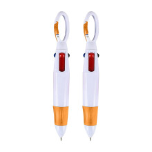 4-in-1 multi-color ballpoint pen with keychain carabiner