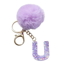 Purple Velvet Ball Keychain Set with Initial Personalization