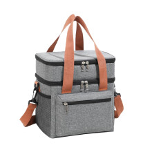 Insulated Double-Deck Lunch Bag with Dual Compartments and
