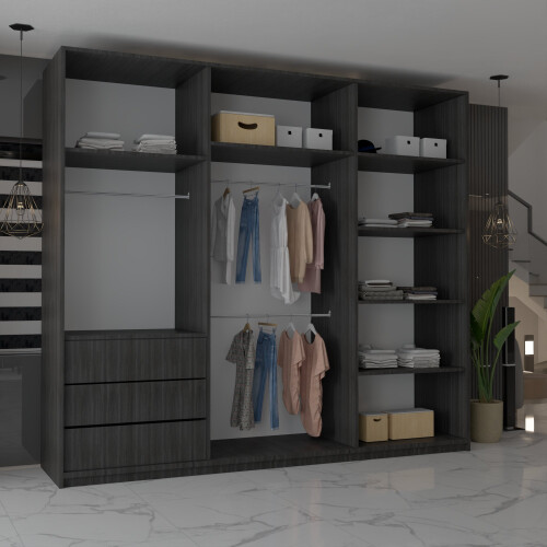 MN Furniture (Wenge,  250cm ) Modern Triple Mirrored Sliding Wardrobes 1