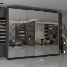 (Wenge, 250cm ) Modern Triple Mirrored Sliding Wardrobes