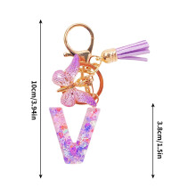 Pink Initial Keychain with Tassel for Women
