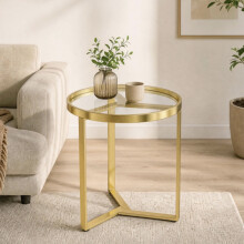 Round Side Table with Tempered Glass Top