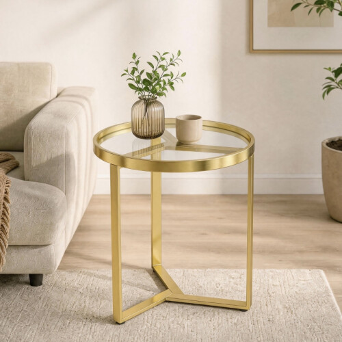 Round Side Table with Tempered Glass Top