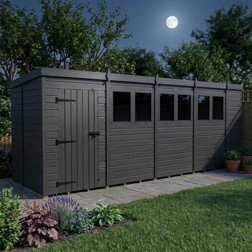 18x5 Pent Composite Shed Tanalised (Single Door, With Windows) 2