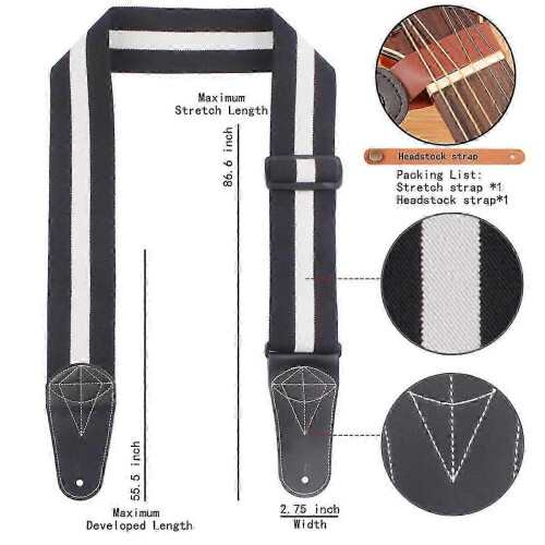 Gitarrrem Elgitarr Basremmar Mjuka Justerbara Akustiska Gitarrremmar Svart+Vit2 1