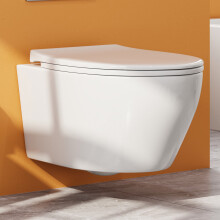Rimless Wall Hung Toilet Pan with Soft Close Seat White Ceramic Modern