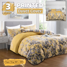 (Ochre Blossom, Single) Reversible Microfiber Quilt Duvet Cover Bedding Set Single Double King Super King Size with Pillowcases
