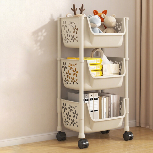 3-Tier Rolling Storage Cart with Wheels, Brakes, Adjustable