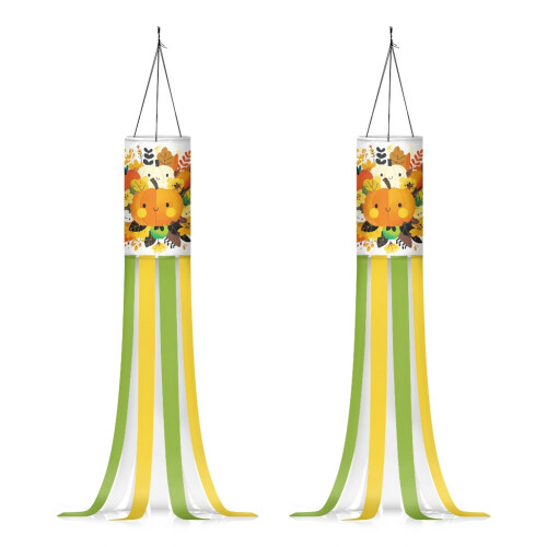 Thanksgiving Windsock Outdoor Decor Pumpkin Flag Set 2