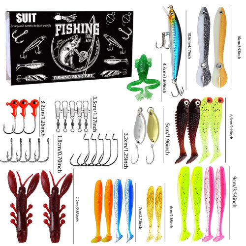 Bionic Fishing Lure Set Soft Hard Bait Jig Hooks Black 1