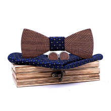Men's Wooden Bow Tie Set with Handkerchief