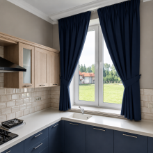(66"X54", Navy Blue ) Blackout Pencil Pleat Curtains & Drapes Ready Made