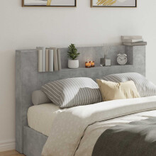 vidaXL Storage Headboard with LED Concrete Grey Engineered Wood