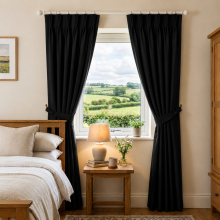 (Black, 66" x 72") Pencil Pleat Curtains Thermal Blackout Ready Made Curtain Pair