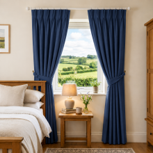 (Navy, 66" x 72") Pencil Pleat Curtains Thermal Blackout Ready Made Curtain Pair
