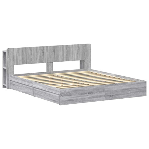 VidaXL vidaXL Bed Frame with Storage Grey Sonoma 200 x 200 cm Engineered Wood 1