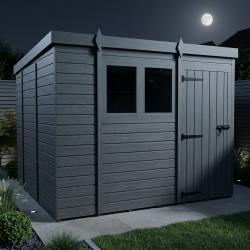 9x10 Pent Composite Shed Tanalised (Single Door, With Windows) 2