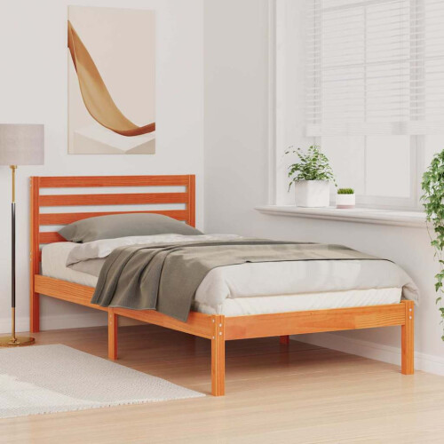VidaXL vidaXL Bed Frame with Headboard Wax Brown 90 x 200 cm Solid Pine Wood 2