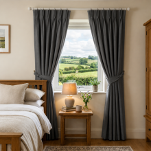 (66"X90", Grey) Blackout Pencil Pleat Curtains & Drapes Ready Made