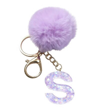 Purple Velvet Ball Keychain Set with Initial Option