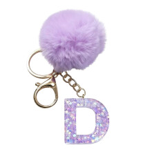 Purple Velvet Ball Keychain Set with Initial Option