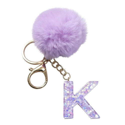 Purple Velvet Ball Keychain Set with Initial Option